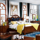 美式简约风格油蜡皮床 双人床 卧室家具床主卧 欧式雕花1.8米大床