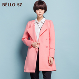 bello sz贝洛安春季新品方圆领休闲高端纯色时尚女式风衣外套