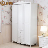 韩式田园 三门简易 整体白色橱柜简约家具 3门实木质衣柜欧式7199