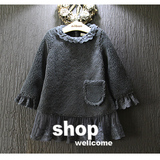 女童卫衣羊羔绒外套中长款2015冬新款韩版 宝宝蕾丝打底衫娃娃裙