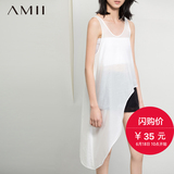 初上市价119元*Amii[极简主义]夏装纯色不对称大码女中长款背心