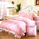 欧式米白色床上用品丝棉贡缎夹棉六件套纯棉床罩床盖四件套纯色