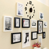 包邮实木照片墙墙上相框DIY静音钟表创意组合客厅卧室相片墙挂墙