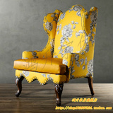 新古典休闲单人沙发椅/高档奢华黄色老虎椅形象椅/美式高背休闲椅