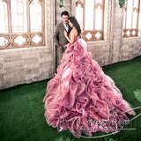 2016影楼主题拍照婚纱摄影礼服韩版 紫色外景 情侣写真 服装带花