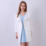 麦诺伊2016春装新款韩版圆领简约茧型宽松外套女中长款白色大衣
