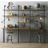 美式铁艺水管实木书桌书架组合墙上置物架创意落地书柜搁物架隔板