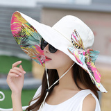 帽子夏天女出游防紫外线遮阳帽可折叠防晒帽太阳帽大沿海边沙滩帽