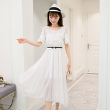 2016夏季新款清纯白色蕾丝连衣裙气质雪纺裙大码长裙显瘦沙滩裙