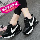 韩版潮流行气垫女真皮跑步鞋内增高女鞋8cm厚底运动鞋旅游单鞋子