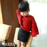 女童秋装新款韩版针织蝙蝠袖一字领毛衣线衫镂空长袖套头毛衣外套