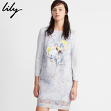Lily2016春装新款专柜正品花朵装饰长袖显瘦连衣裙115110L7112