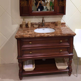 实木美式浴室柜组合小卫生间落地柜洗漱柜洗手台复古整体洗脸盆柜
