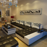 真皮沙发头层牛皮进口时尚黑白色 现代客厅转角皮艺 休闲沙发组合