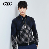 GXG男士冬季新款夹克 男装黑灰色时尚羊毛立领修身外套 53221418
