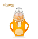【包邮】恩尼诺aneno防摔玻璃奶瓶可爱企鹅硅胶保护A001 240ml