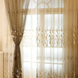 欧式客厅卧室高档钉珍珠浮雕绣花窗纱蓝色飘窗窗帘布定制窗帘成品