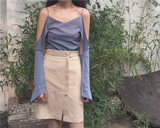 韩国Chic复古风设计感气质吊带露肩长袖衬衫背心女两穿上衣