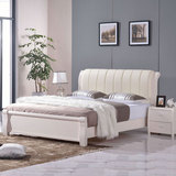 白色实木床简欧床地中海简约现代1.8米双人床高箱床榆木床欧式床