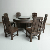 鸡翅木餐桌椅组合 圆桌 中式仿古圆台 实木饭桌 红木家具