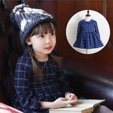韩国童装女童长袖连衣裙2015春款韩版娃娃领格子儿童公主裙淑女裙