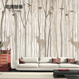 3D北欧大型壁画 墙纸壁纸 电视背景墙 田园客厅卧室墙画 森林鹿林