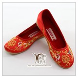中式婚宴新娘婚鞋/红色平底鞋/绣花鞋单鞋/喜字凤凰龙凤鞋/单鞋