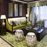 定制 新中式绿色条纹地毯客厅茶几沙发地毯卧室床边样板间手工地