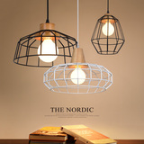 夏一北欧创意个性吧台餐厅咖啡厅宜家loft工业风实木铁艺网状吊灯