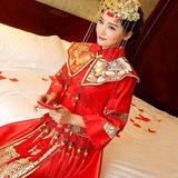 秀禾服新娘结婚礼服2016春夏新款中式礼服古装嫁衣秀和服红色旗袍