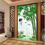 3d中式客厅玄关过道走廊墙纸壁画背景墙竹子风景防水无纺布壁纸