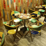 北欧复古彩虹条桌子 实木餐椅 酒店餐桌椅 奶茶甜品店 咖啡厅桌椅