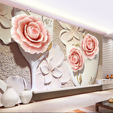 浮雕玫瑰花卉 3D立体电视背景墙纸壁纸 客厅沙发无缝现代欧式壁画