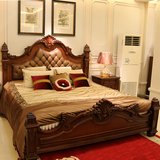 欧式贵族双人皮床 2*2.2米大床实木雕刻卧室结婚美式古典深色真皮