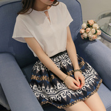 彩黛妃2016夏季新款韩版女装时尚镂空短袖纯色雪纺衫衬衫上衣