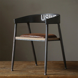 美式乡村特价复古实木餐椅铁艺做旧简易休闲靠背椅咖啡椅吧台椅子