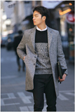 春季新品韩版男装修身休闲风衣亚麻中长款单排扣西装领男士外套潮