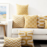 简约北欧黄色几何现代典雅美式花纹棉麻抱枕欧式沙发靠垫汽车靠背