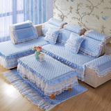四季高档全棉蓝色沙发垫子防滑真皮布艺小清新现代沙发坐垫可定做
