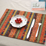 双层东南亚民族风条纹棉麻西餐垫 杯垫碗垫隔热垫早餐垫 餐桌布艺