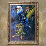 有框手绘油画客厅房间走廊玄关装饰画简约现代中式风景鹦鹉HN029