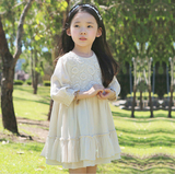 外贸春装新款女童长袖连衣裙韩版大童蕾丝童装蓬蓬莫代尔田园风