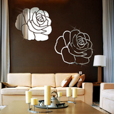 创意玫瑰花亚克力客厅沙发影视墙镜面水晶立体墙贴玻璃贴装饰镜子