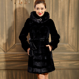 冬季女士皮草外套新款2014 欧美大牌羊剪绒水貂毛领 皮毛一体大衣