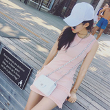 韩国代购2016夏装新款女装小清新无袖包臀裙子夏季粉色连衣裙学生