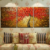客厅卧室沙发背景墙油画壁画装饰画三联无框画立体红色发财树挂画