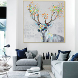 北欧玄关装饰画墙画客厅挂画现代简约手绘麋鹿油画美式壁画卧室画