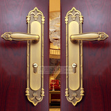 大号黄古铜大门锁85型仿古对开门锁双开门把手别墅入户门锁33厘米