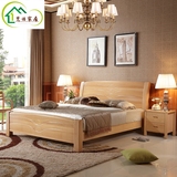 中式全实木床1.8米双人床1.5米高箱储物婚床简约现代家具榉木床