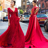 影楼主题服装2016夏季展会新款红色婚纱外景拍照摄影韩版蕾丝礼服